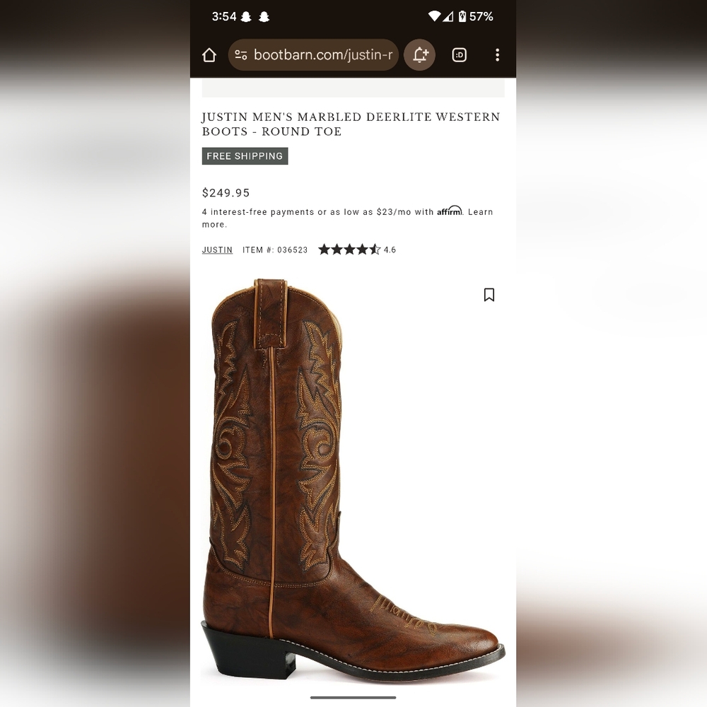 Justin Men's Marbled Deerlite Western Boots - Picture 2 of 13